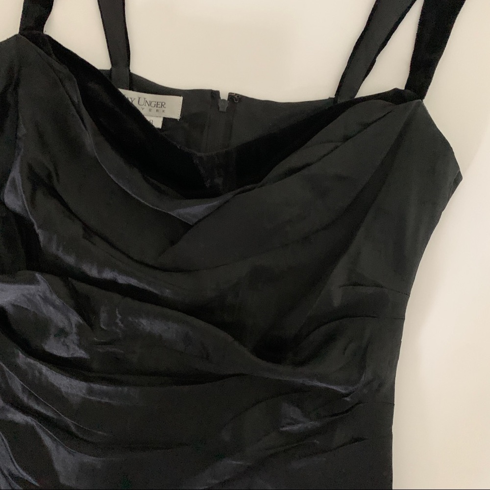 Vintage Kay Unger Black Roughed Silk Top with Velvet Straps - Size 8